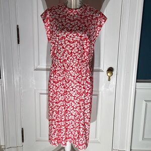 Red white bow handmade dress vintage retro women’s midi D377